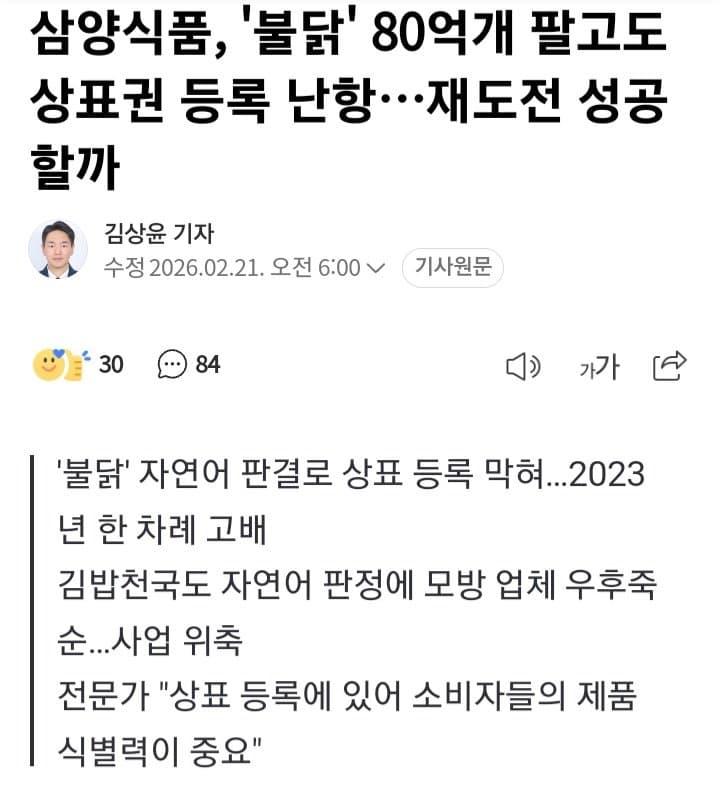 삼양식품, '불닭' 80억개 팔고도 상표권 등록 난항…