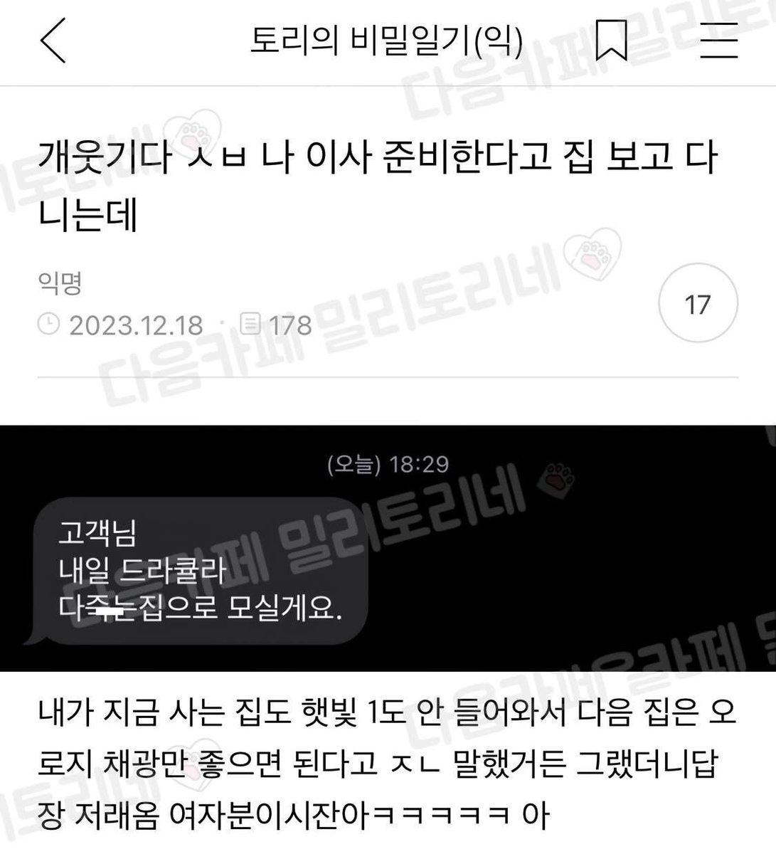 채광 좋은 집을 찾는 고객에게 공인중개사가 보낸 문자